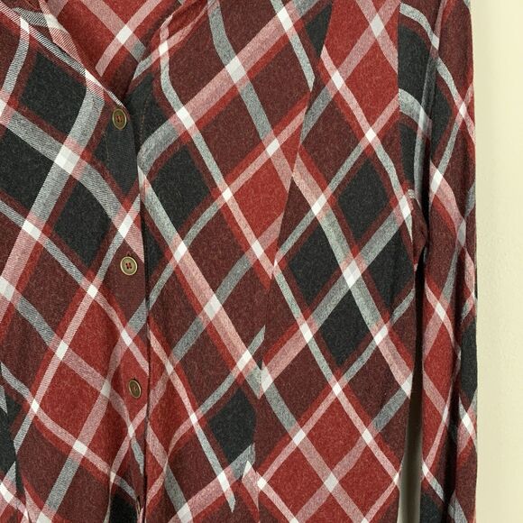 Soft Surroundings Large Womens Top Red Plaid Flannel Ruffle Button Up Holiday - Picture 3 of 8